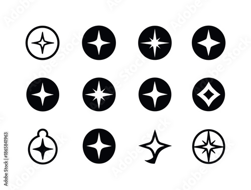Polaris Emblem Variations. Polaris. Icon set. Set Logo of Polaris: constellation marker. harmonious logo variations of the same emblematic concept, each with
