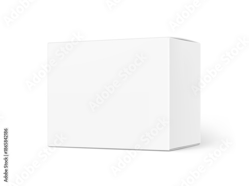 Realistic closed cardboard box mockup. Vector illustration isolated on white background. Taking your 2D designs into 3D. Can be use for medicine, food, cosmetic and other. EPS10.