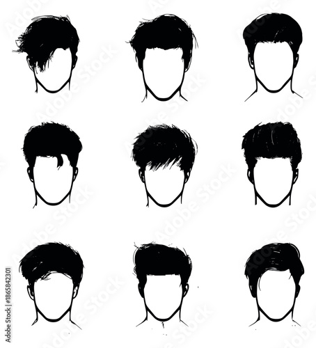 Hand drawn male hairstyles set featuring a variety of modern haircuts for fashion and grooming designs