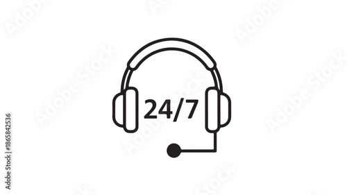 Headset with 247 text in minimalist design on white background for customer support
