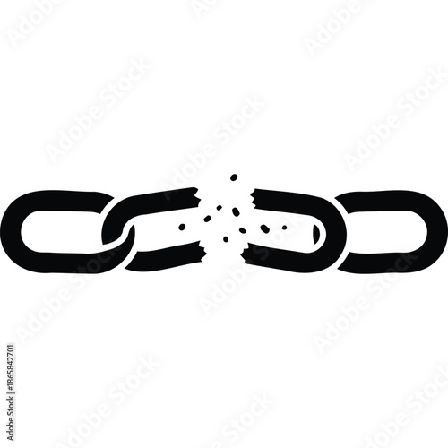 Broken Chain Link Icon in Black and White - Symbolizing Disconnection, Separation, or Break in Continuity