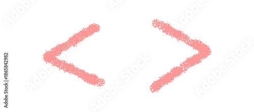 Hand drawn pink crayon brackets in sketch style. Chalk punctuation element with pastel font and symbol detail. Artistic bracket mark for creative pink font and punctuation decoration.