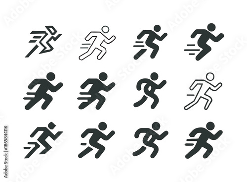 Winning Streak Icons. Winning streak. Icon set. Set Logo of Winning streak: running figure. harmonious logo variations of the same emblematic concept, each