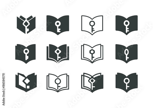 Integrity Logo Variations. Integrity in Leadership. Icon set. Set Logo of Integrity in Leadership: open book and key. harmonious logo variations of the same