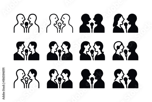 Vocalist Logo Collection. Vocalist singing. Icon set. Set Logo of vocalist singing: duet singers. harmonious logo variations of the same emblematic concept,