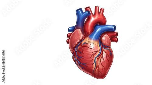 Detailed Human Heart Illustration Showcasing Intricate Cardiovascular System, Vital Organ for Circulation, and Essential Biological Function