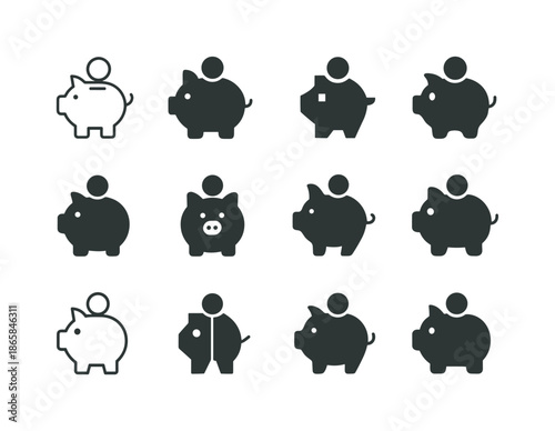 Youth Financial Icons. Financial literacy for youth. Icon set. Set Logo of Financial literacy for youth: piggy bank. harmonious logo variations of the same