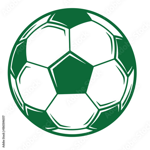 Green soccer ball with white panels and green outline on white background