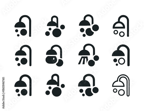 Shower Icon Variations. Shower. Icon set. Set Logo of Shower: soap bubbles. harmonious logo variations of the same emblematic concept, each with different