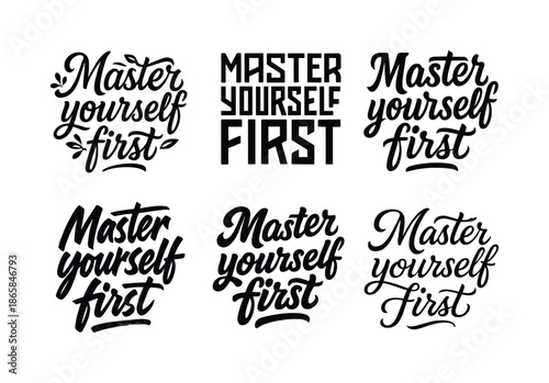 Harmonious Lettering Grid. Master yourself first. Set lettering. harmonious lettering variations of the same emblematic concept (Decorative floral or leafy
