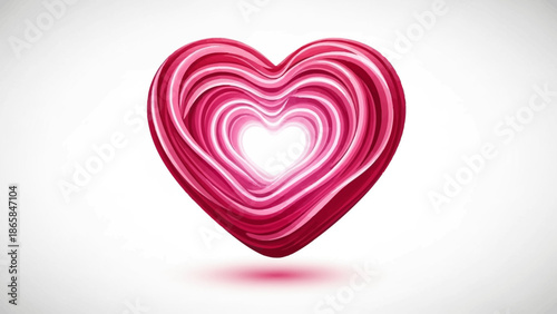 Abstract Dynamic Heart Illustration with Swirling Fluid Pink and White Strokes, Artistic Symbol of Love and Passion