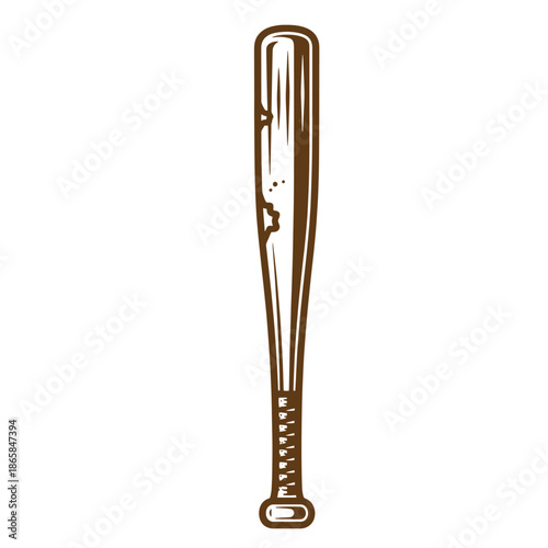 Vintage Brown baseball bat with white handle and grip isolated on white background