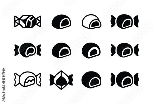 Chocolate Candy Logo Variations. With fillings. Icon set. Set Logo of with fillings: chocolate-filled candy. harmonious logo variations of the same emblematic