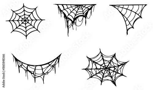 Hand drawn spider web set featuring various spooky cobweb designs for Halloween decoration