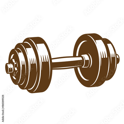 Vintage Brown dumbbell with weights on both ends for strength training and exercise at the gym