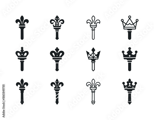 Landgrave Emblem Variations. Landgrave. Icon set. Set Logo of Landgrave: ceremonial scepter. harmonious logo variations of the same emblematic concept, each