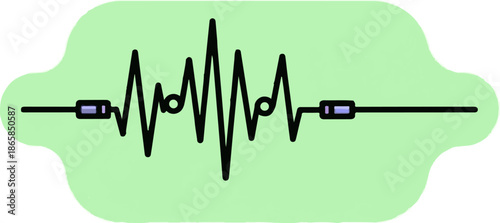 A stylized electrocardiogram line with component symbols on a green background