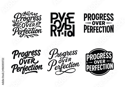 Creative Lettering Grid. Progress over perfection. Set lettering. harmonious lettering variations of the same emblematic concept, each with different artistic