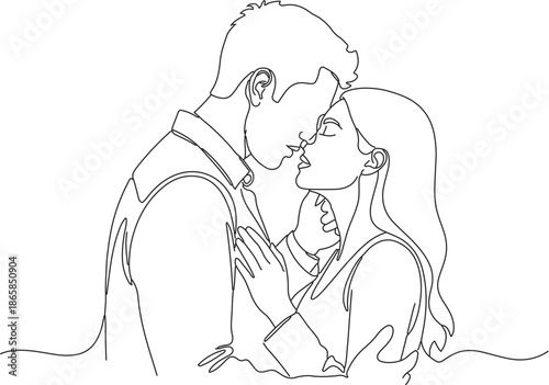 Romantic Couple Embracing in a Tender Moment, A Continuous Line Drawing of Love and Connection