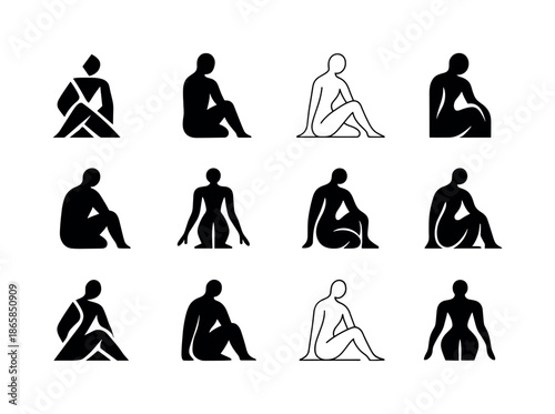 Abstract Sculpture Icons. Sculpture. Icon set. Set Logo of Sculpture: abstract human form. harmonious logo variations of the same emblematic concept, each with