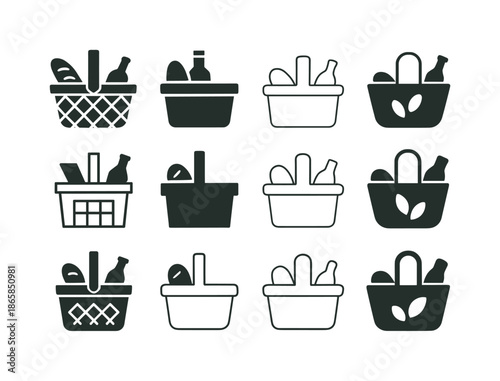 Family Road Trip Icons. Family road trips. Icon set. Set Logo of Family road trips: picnic basket. harmonious logo variations of the same emblematic concept,