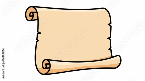 An old, rolled-up parchment with torn edges and scrolled ends on a white background