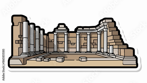 Ancient stone ruins with columns and layered stone walls