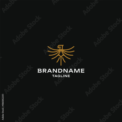 Eagle hawk spear logo design, majestic bird of prey with spearhead monoline icon