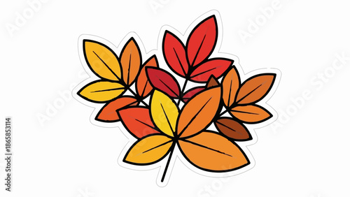Autumn leaves in vibrant orange, red, and yellow hues, clustered together