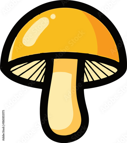 A simple, cartoonish yellow mushroom with a thick black outline and subtle shading