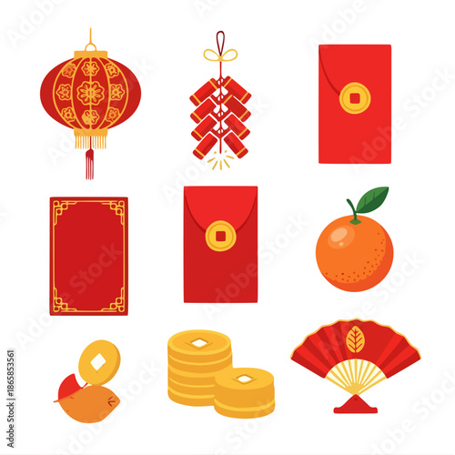 Festive Oriental Decorative Elements Set for Seasonal Design