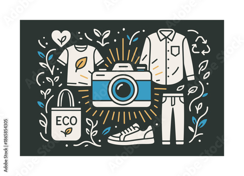 Sustainable Fashion Focus. Photography focused on sustainable fashion ? eco-conscious brand story. A composition of sustainable garments and accessories hovers