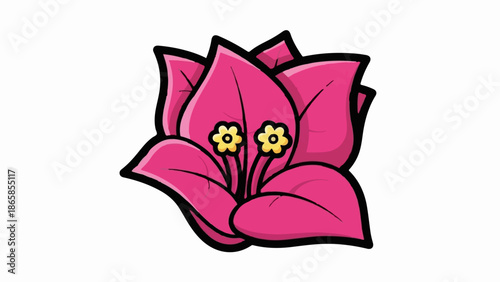 A vibrant pink bougainvillea bloom with yellow centers, depicted in a simplified cartoon style