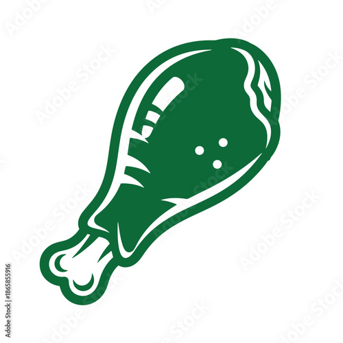 Green chicken leg icon with white outline and bone  isolated on white background