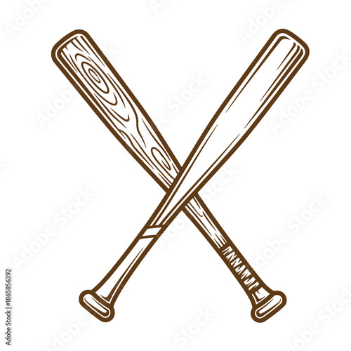 Vintage Two brown baseball bats crossed over each other  sports equipment