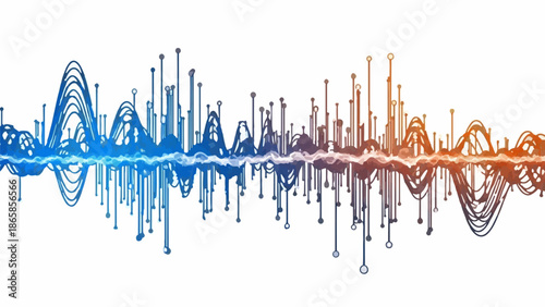 Abstract sound wave visualization with flowing lines in blue and orange hues