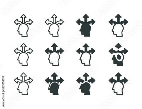 Consumer Behavior Logos. Consumer behavior. Icon set. Set Logo of consumer behavior: decision-making arrows. harmonious logo variations of the same emblematic