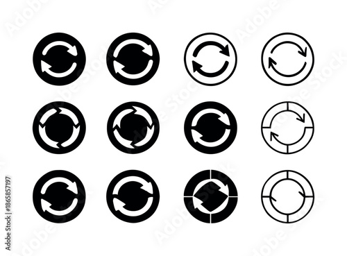 Checkout Line Floor Decals. Floor decals for checkout line. Icon set. Set Logo of floor decals for checkout line: circle with arrows around (motion guidance).