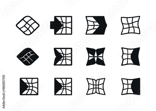 Paradigm Shift Logos. Paradigm shift. Icon set. Set Logo of paradigm shift: shifting perspective grid. harmonious logo variations of the same emblematic