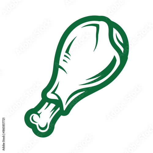green illustration of a chicken leg with bone on white background for food design