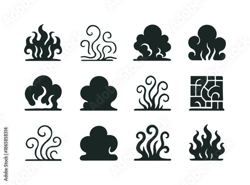 Dark Shadow Icons. Dark shadows. Icon set. Set Logo of Dark shadows: creeping fog. harmonious logo variations of the same emblematic concept, each with
