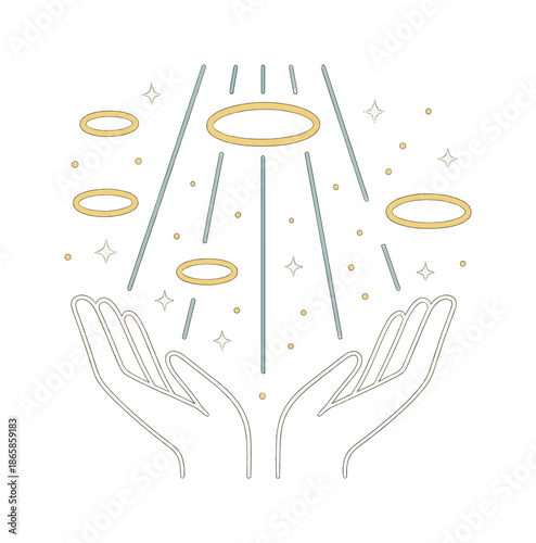 Heavenly Light Blessings. Heavenly blessings. Rays of light descend onto open hands; soft halos drift like gentle gifts from above. Floating sparkles create a