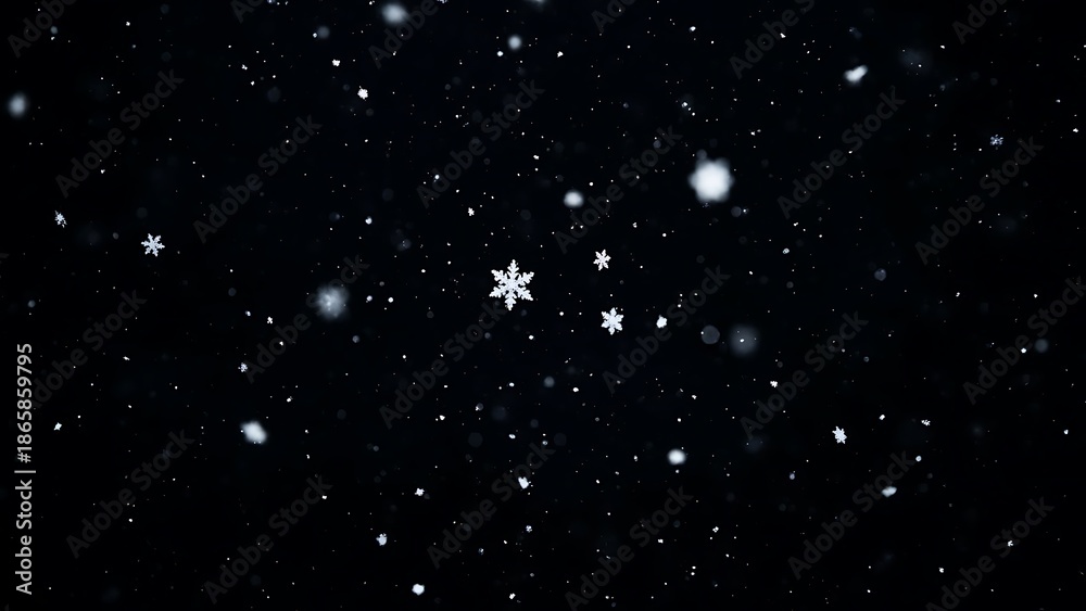 Obraz premium Snowflakes falling on black background falling snow winter 1