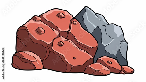 Stylized illustration of a cluster of red and grey rocks