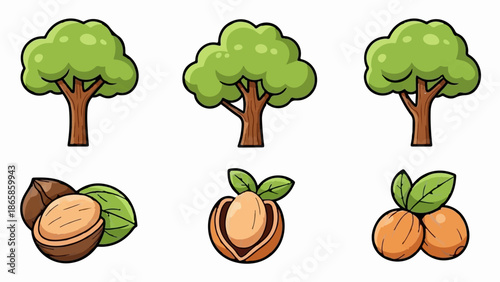 Cartoon illustration of trees and nuts