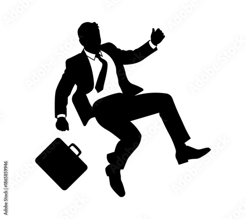 Businessman Losing Balance and Falling with Briefcase Silhouette.