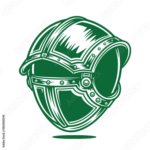Green medieval knight helmet illustration in white background  medieval helmet  green color