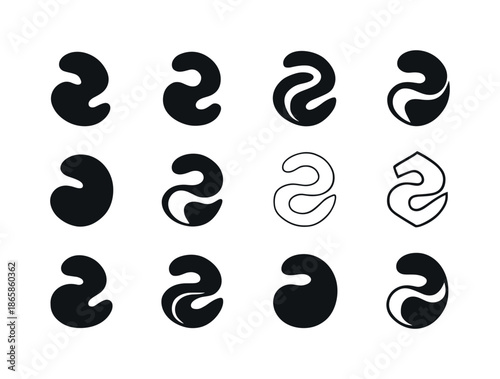 3D Art Icon Set. 3D-printed objects in art and design. Icon set. Set Logo of 3D-printed objects in art and design: abstract organic shape. harmonious logo