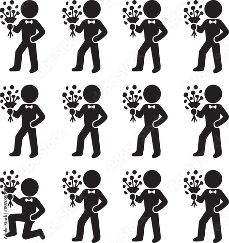 Stick figures holding flowers in various poses