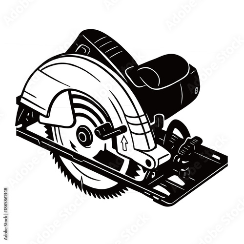 Professional black and white circular saw blade icon for wood cutting and industrial carpentry construction work